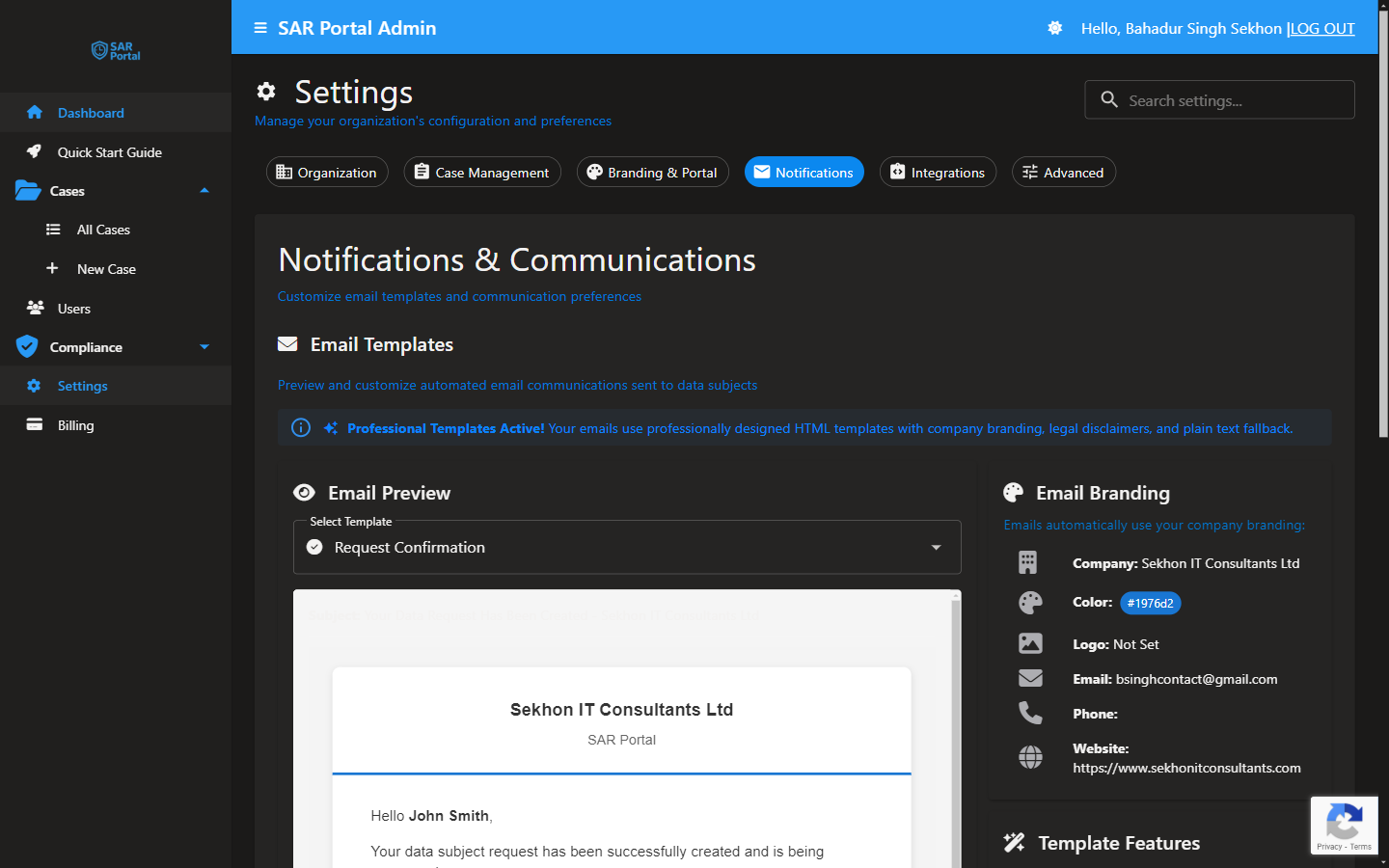 Notifications - Configure email templates and branding