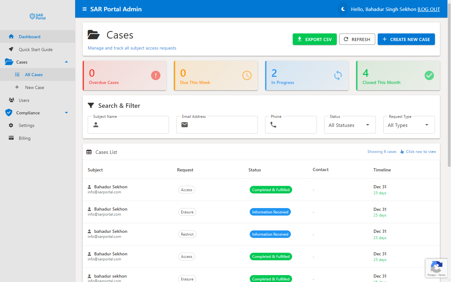 SAR Portal Cases List