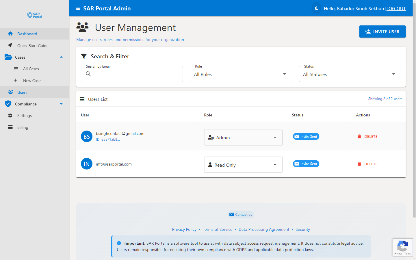 User Management - Invite team members and manage their access