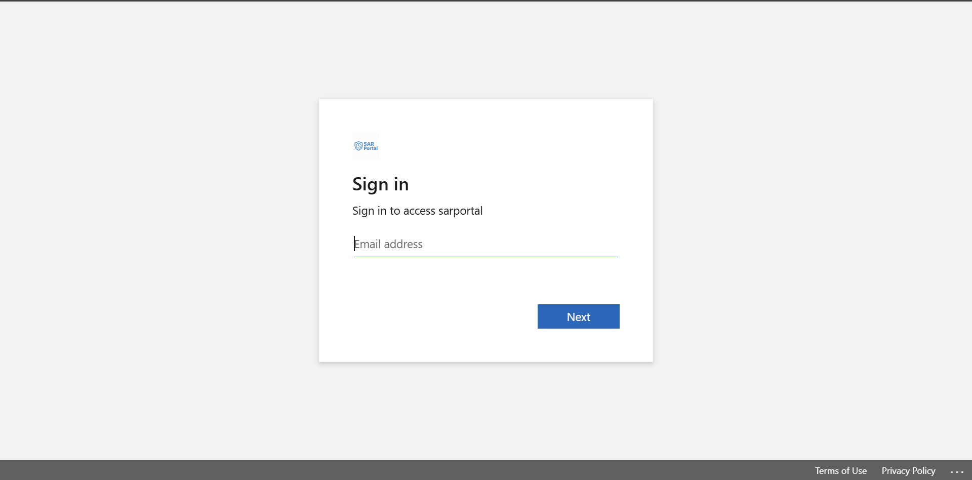 SAR Portal Login Screen